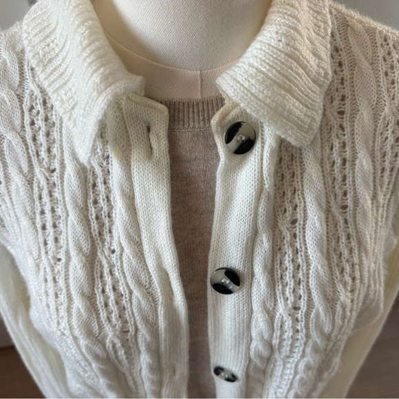 Haband! Size Large Cozy White Cable Knit Button Down Cardigan Sweater Cottage - Picture 2 of 5